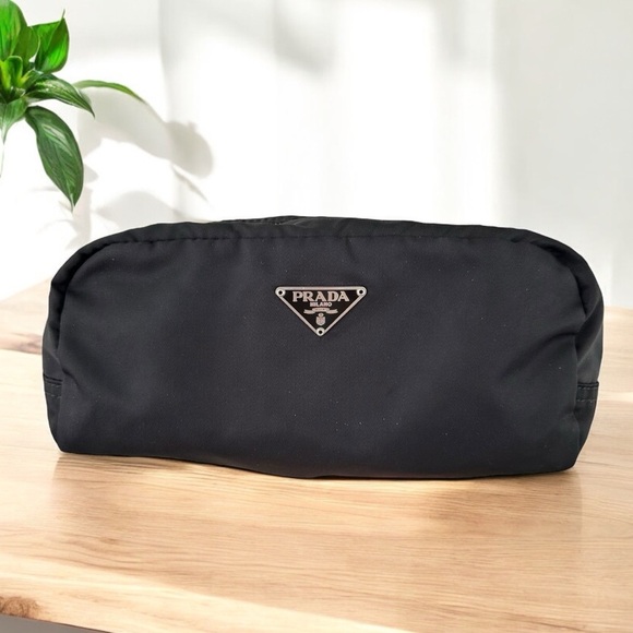 Authentic PRADA Black Nylon Zippered Travel Cosmetic Toiletry Pouch Case - Picture 1 of 12
